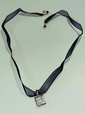 Apefton Necklace with 925 Silver Motif and Black Silk Ribbon new