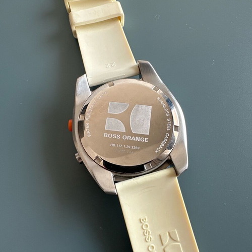 Boss Orange watch used with white silicone strap, battery needed