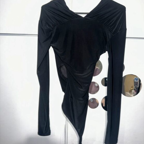 Satin bodysuit new with V neck, black, Pull & Bear XS