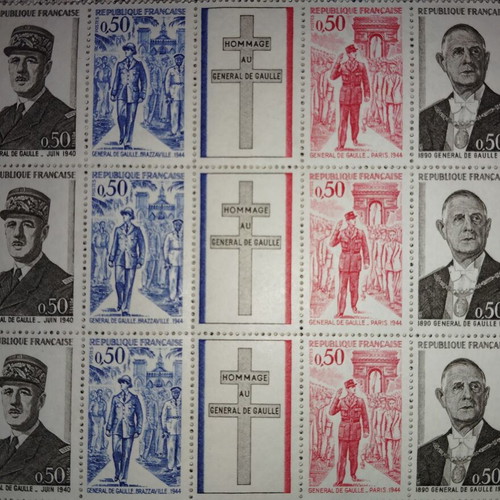 France 1971 De Gaulle three unsealed stamp series new