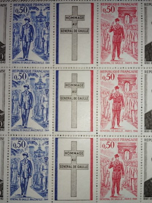 France 1971 De Gaulle three unsealed stamp series new