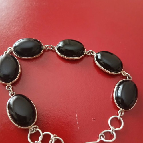 Silver 925 bracelet with obsidian for many sizes like new