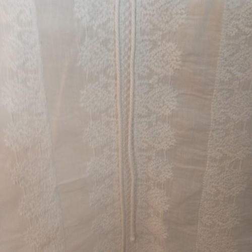 White cotton blouse with embroidery and lace on sleeves, like new, size L