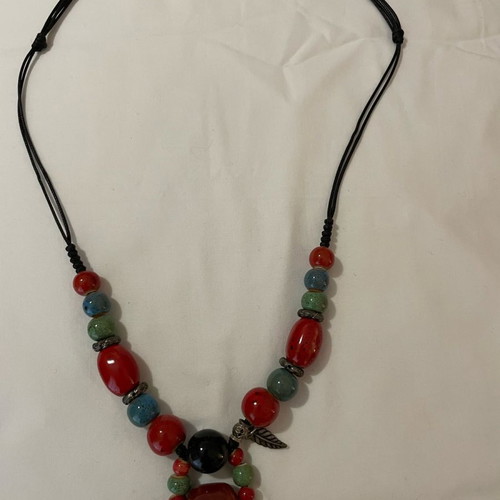 Handmade boho ceramic bead necklace new