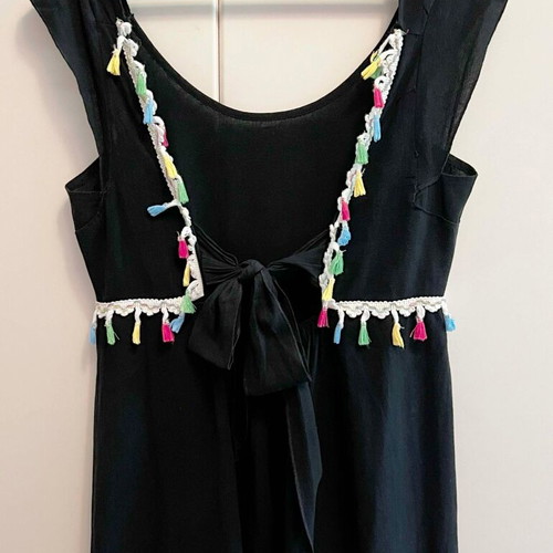 Dress with open back and bow used, black with colorful tassels