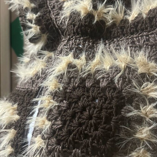 Handmade knitted scarf brown made to order with furry yarn