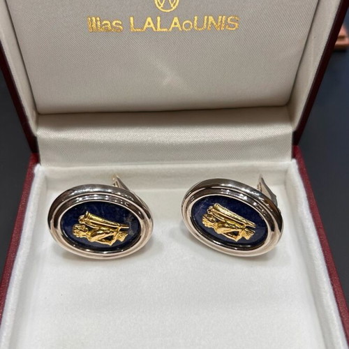 Ilias Lalaounis clip earrings new, silver, gold and lapis stone
