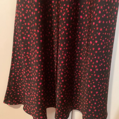 Midi satin dress with cherries like new, adjustable straps