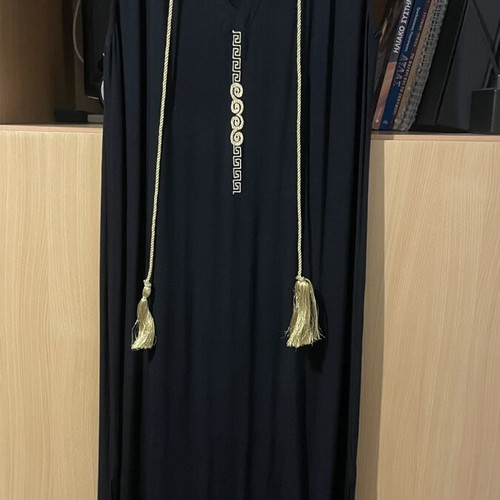 Kaftan long with side slit, like new, black and gold