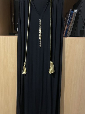Kaftan long with side slit, like new, black and gold