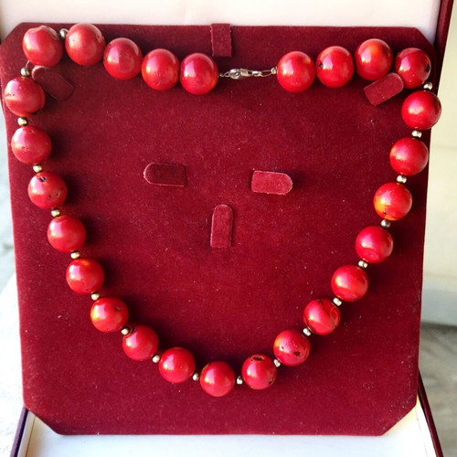 925 Silver Necklace with Natural Red Coral, New