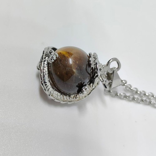 Tiger's Eye Pendant with Silver Dragon like new