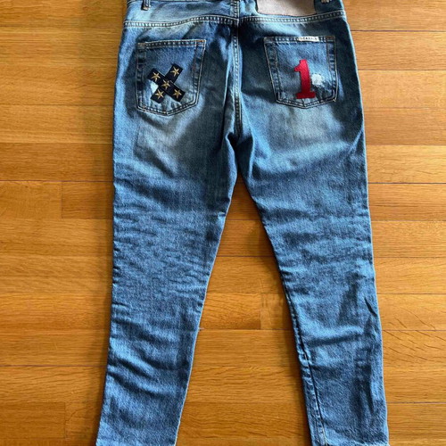 Italogy ripped jeans used, blue, cotton, size S-M
