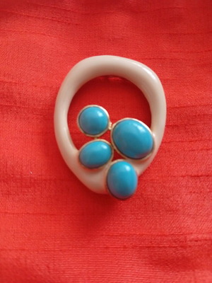 Silver 925 gold-plated ikon pendant 1960 new with turquoise stones and beige enamel
