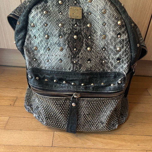MCM Stark Python Print Backpack used, gray with studs
