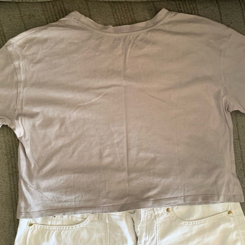 Sisley white shorts and Bershka beige crop top set like new