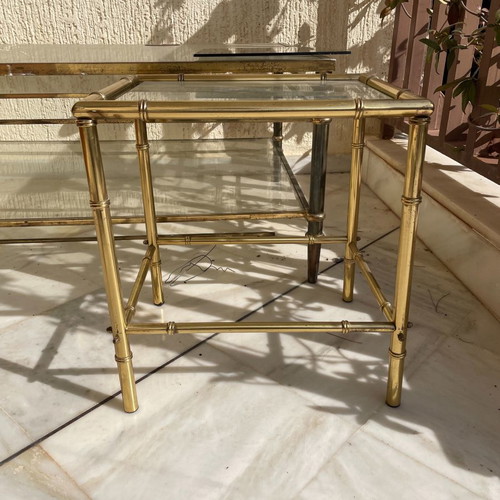 Side coffee table brass used, set of 3 pieces