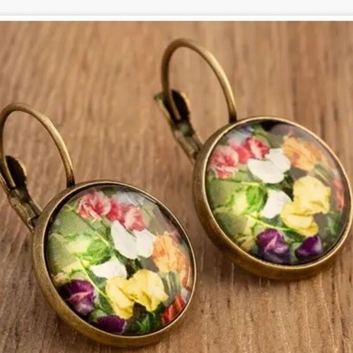 Iris fashion earrings new, round, copper, colorful