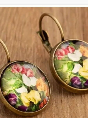 Iris fashion earrings new, round, copper, colorful