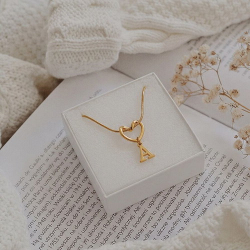 Gold Heart Necklace with Letter A Pendant New