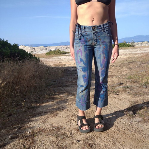 Jeans hand-painted, new, size S, brand Sarah