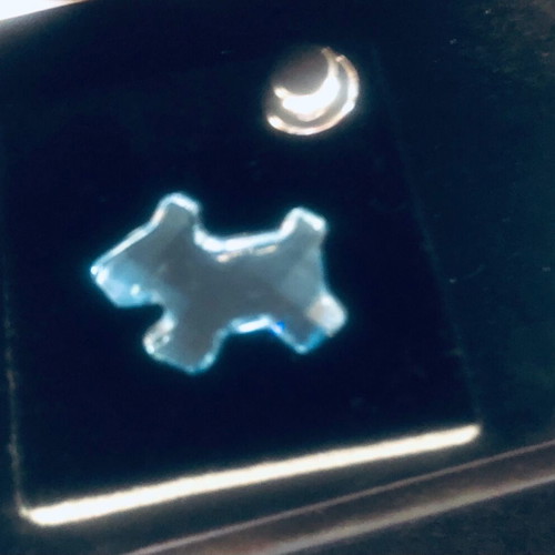 Vintage Swarovski pin shaped like Yorkshire dog, like new, blue-turquoise