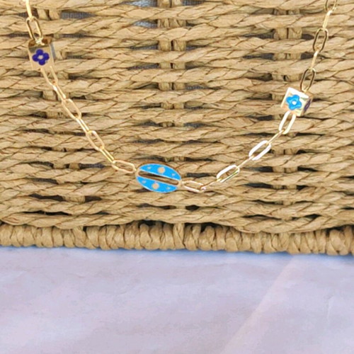 Steel necklace new blue and gold