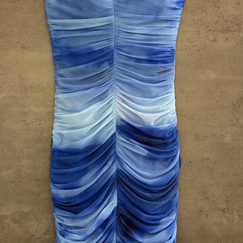 Zara mini dress strapless ruched tulle ombre blue size S like new