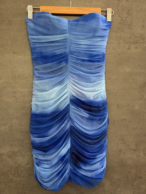 Zara mini dress strapless ruched tulle ombre blue size S like new