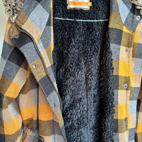 Bershka checked jacket S with hood and fur lining like new