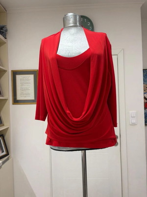 Joseph Ribkoff Shirt Top Blouse Red Draped Front 3/4 Sleeve Size UK14 US12 used