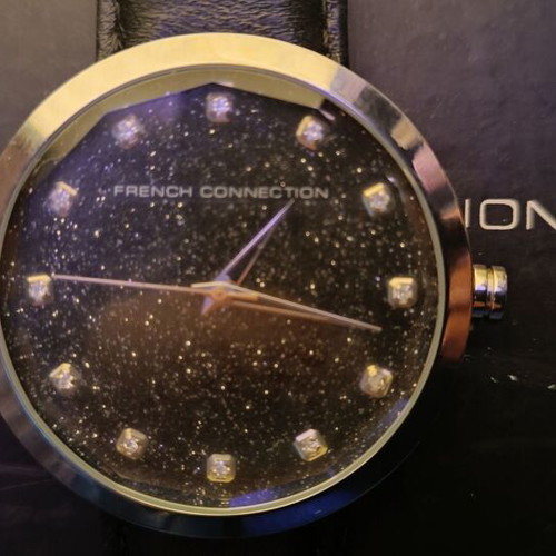 French Connection women's watch like new, black waterproof 5 ATM with crystals