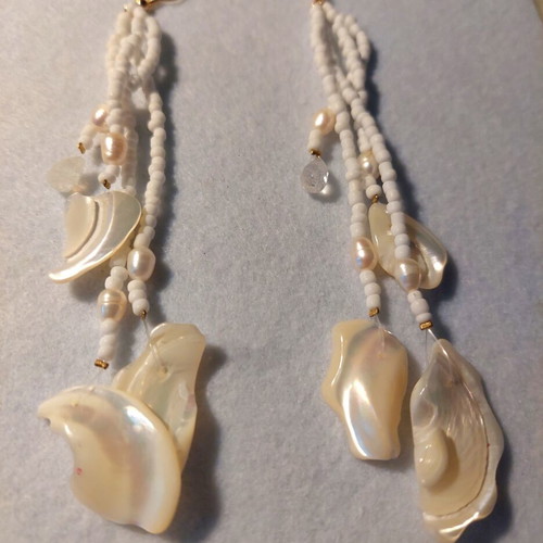 Shell earrings new, long 14cm, lightweight with iridescent shells