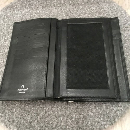 AIGNER Munich leather wallet unisex used, black, 2 parts