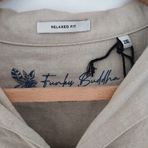 Funky Buddha men's linen shirt new, beige, XXL