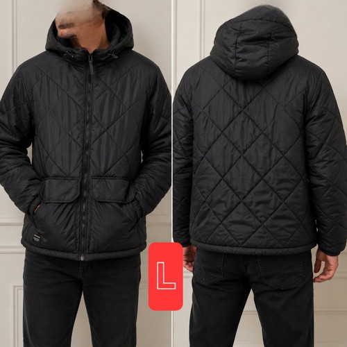 Men's jacket L like new, black with front pockets