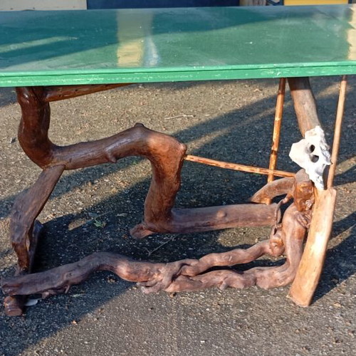 Handmade tables from roots and branches with glass top, new