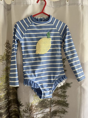 Primark striped one-piece swimsuit with lemon, like new, size 3 years