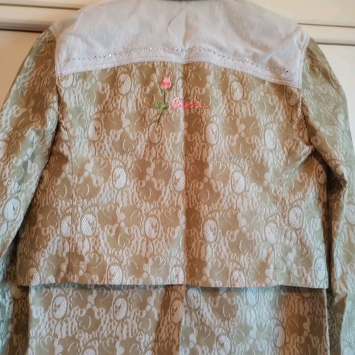 Vintage Mia Set (Size 48 / L-XL) – Jacket & Skirt with Lace Pattern, Embroidery & Rhinestones