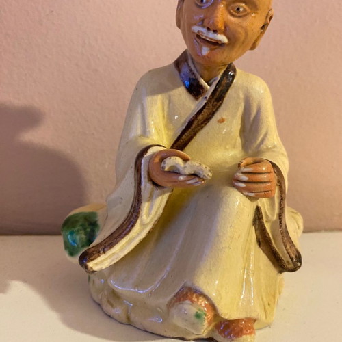 Chinese Elder Monk Teacher Figurine used, 19th Century Porcelain