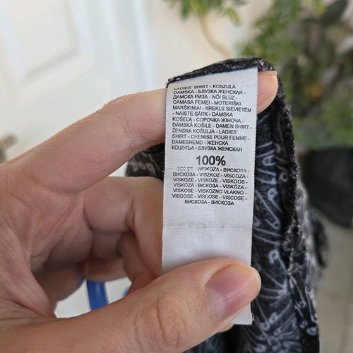 Reserved blouse with safety pin print, like new, black and white, size L