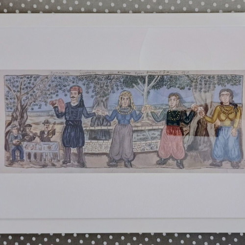 Theofilos Chatzimichail reproduction painting Agiasotes dancing new, white frame