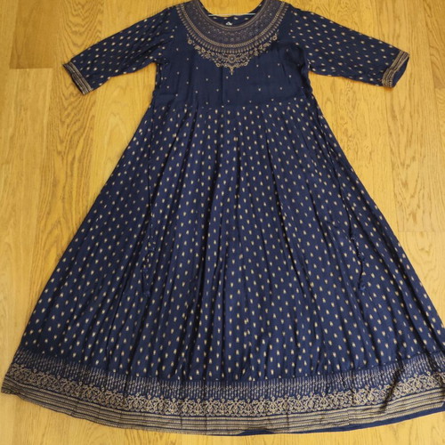 Cotton maxi kaftan dress used, navy blue with gold details