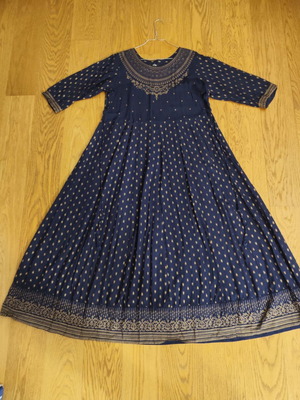 Cotton maxi kaftan dress used, navy blue with gold details