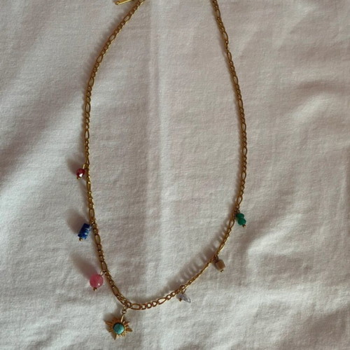 Gold charm necklace colorful like new