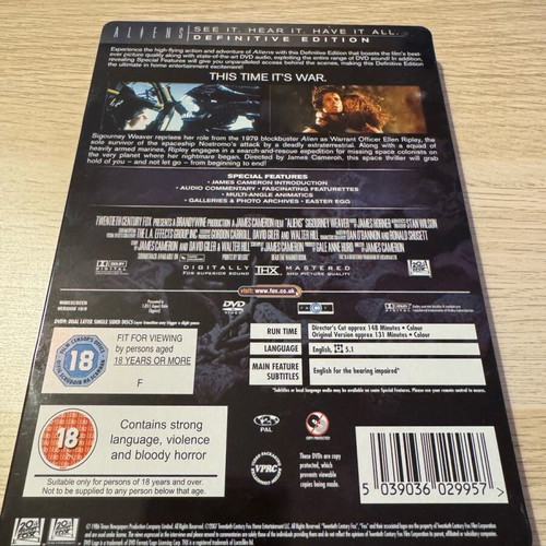 Aliens DVD Steelbook used, double with English subtitles