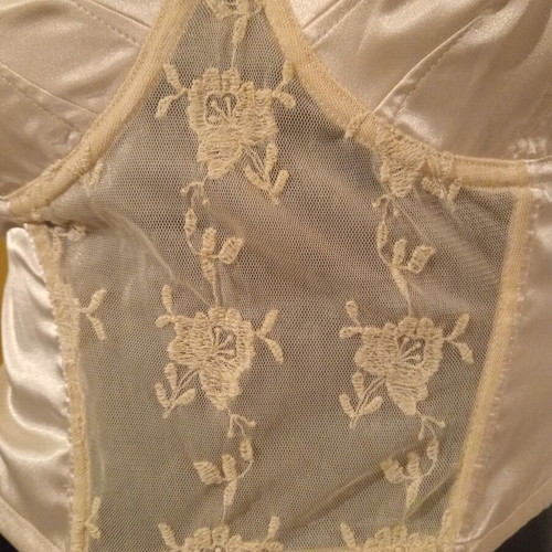 Sisley Strapless Bustier with Lace and Embroidery, New, Cream