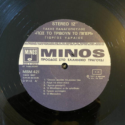 LP Takis Panagopoulos, Giorgos Ydraios – Pos To Trivoun To Piperi, Minos 1981