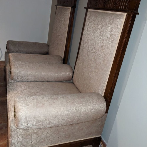 Armchairs with High Back and Crest 1970s Solid Wood Like New