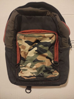 Zara men's backpack used, khaki-black with orange details